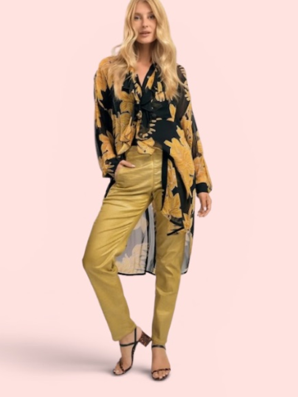 ALEMBIKA Gold Pinstripe Iconic Stretch Jeans